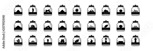 Spice Jar Icons Set in Black and White Line Art, Minimal Kitchen Labels and Container Symbols for Design