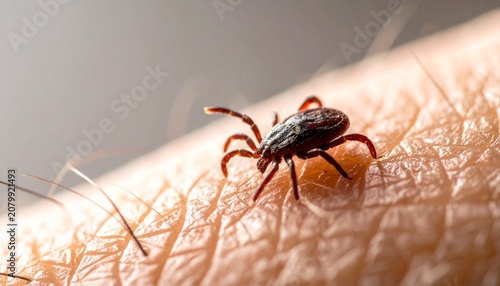 Tick Parasite on Human Skin Closeup View Highlighting Health Hazard and Disease Transmission