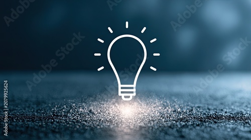 A glowing outline of a lightbulb illuminates a dark, textured surface