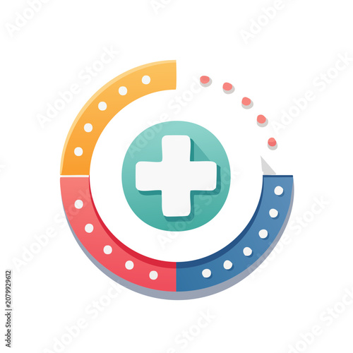 Medical cross icon with circular frame in flat design