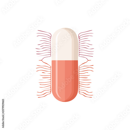 Orange capsule with cilia flat vector illustration