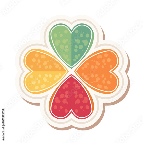 Colorful Four Leaf Clover with Heart Shapes Vector