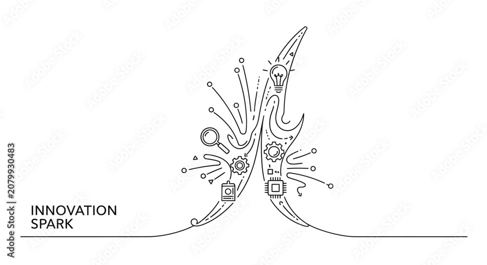 Obraz premium Innovation Spark Minimalist Line Art with Business and Technology Icons