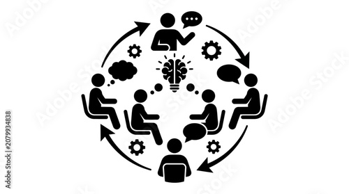 Team brainstorming and idea generation circular flow icon