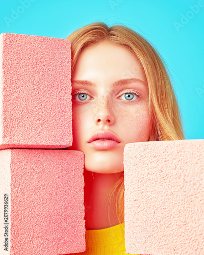 Colorful Beauty Portrait with Textured Blocks