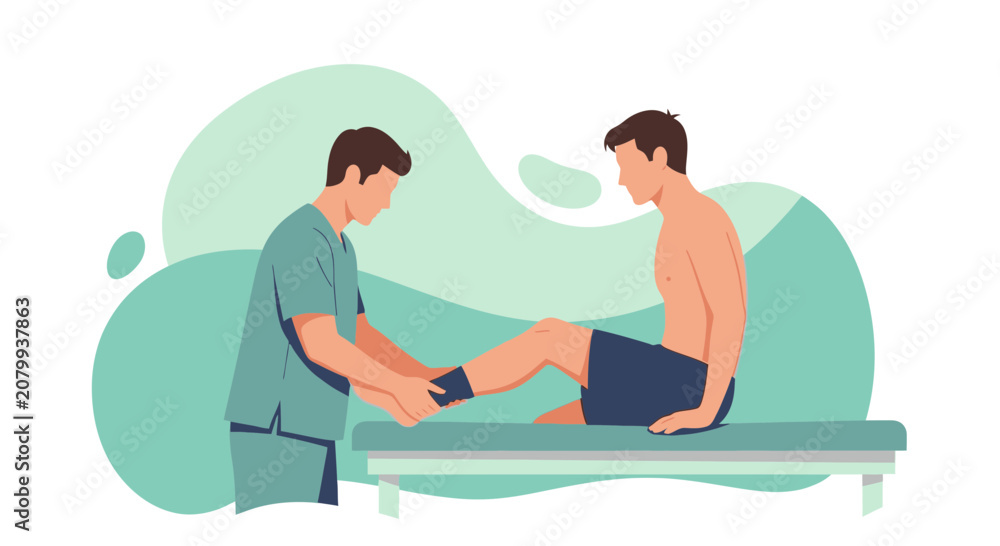 Obraz premium Physical Therapist Examining Patient's Injured Leg on Examination Table