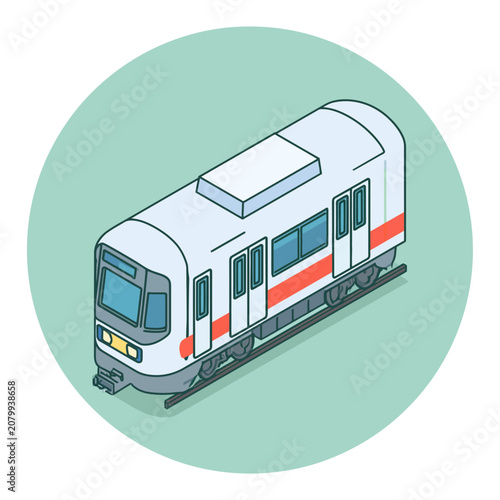 Modern subway train in isometric illustration style