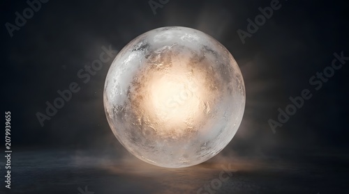 Frosted Glass Sphere with Backlit Internal Glow on Charcoal Background