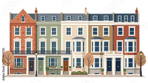 Cuadro en lienzo Colorful Row Houses Facades, Victorian Architecture, Urban Street Scene