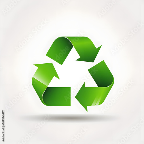 Green recycling symbol on white background for eco friendly concepts