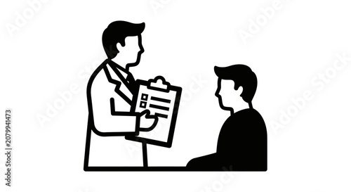 Doctor holding clipboard talking to patient, medical consultation, healthcare concept