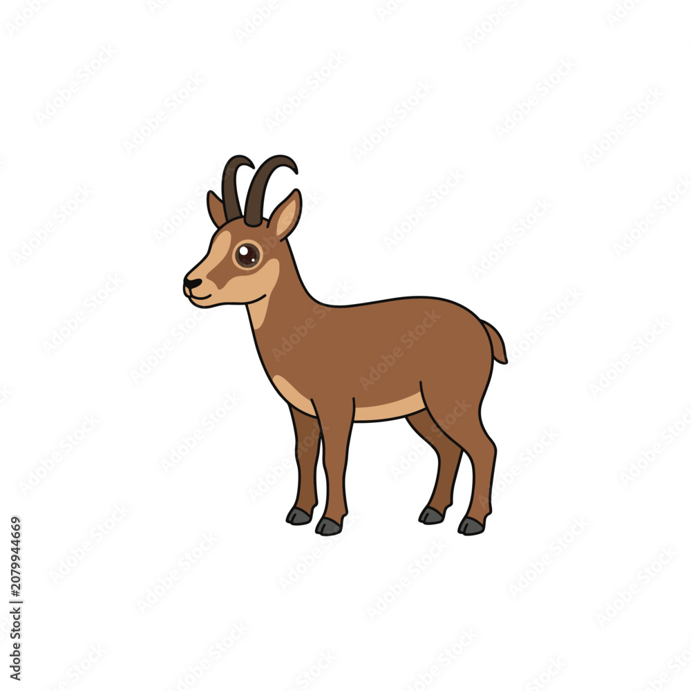 Fototapeta premium Vector illustration of cute brown ibex standing on white background.