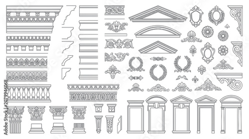 Принти на полотні Classical Architectural Elements Collection: Ornaments, Columns, Pediments, Arch