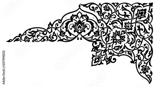 Bild auf Leinwand Vintage Islamic floral corner border, traditional Arabic arabesque ornament vect