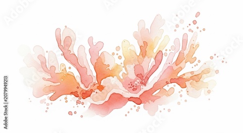 Beautiful Watercolor Illustration of Vibrant Coral Reef Element.