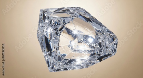 A magnificent large rough uncut white diamond sparkling against a neutral background.