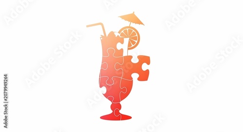 Abstract cocktail drink shaped like a jigsaw puzzle piece.