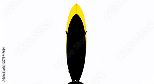 Black and yellow surfboard isolated on a white background.