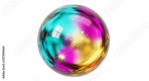 Abstract Colorful Glass Sphere Isolated on White Background.
