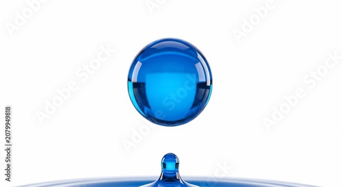 Abstract macro shot of a perfect blue liquid water drop falling into a pool.