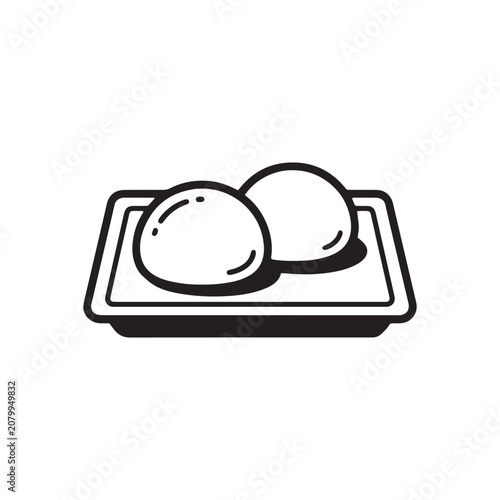 Minimalist Outline Vector Illustration Of Two Fresh Mochi Cakes