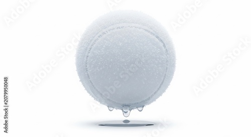 Abstract white sphere with melting water drops on white background.