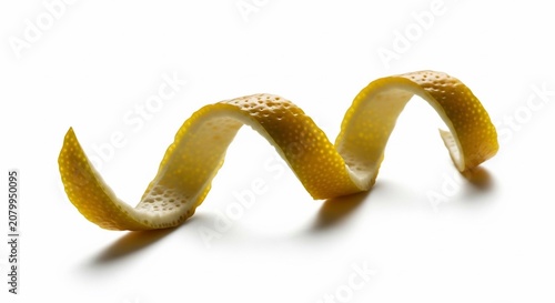 Fresh Lemon Peel Twist Isolated on White Background.