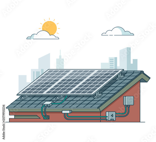 Isolated house solar panel system flat design vector