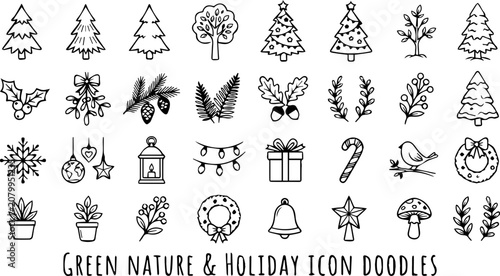 Black and white doodle icons of holiday