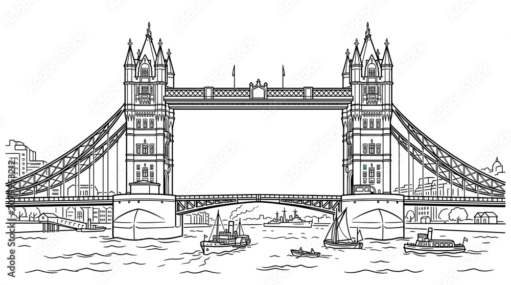 Obraz premium London Tower Bridge Sketch Outline Drawing Monochrome