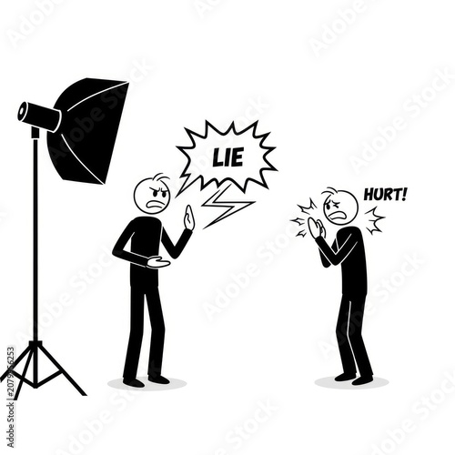 Photography studio conflict scene with deception.