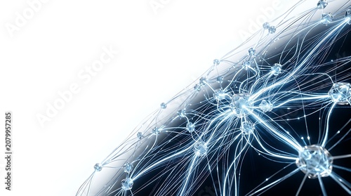 Futuristic neural network with glowing blue nodes and connections