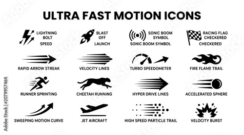 Bild auf Leinwand A collection of graphic icons representing ultra fast motion, speed, and acceleration