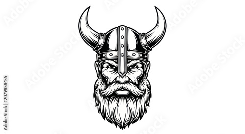 Cuadro en lienzo Bearded viking warrior head in classic horned helmet