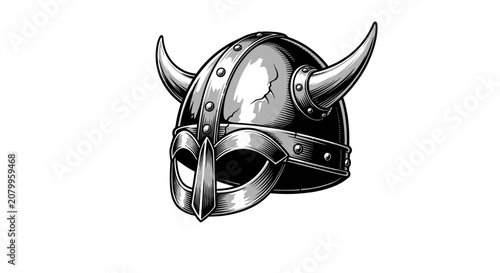 Photos Medieval horned viking helmet with rivets and nose guard