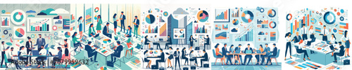 Modern flat vector illustration of diverse business team collaborating in office