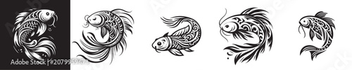 Fotografie a simple ilustration vector fish graphic of tribal art tatto fish koi