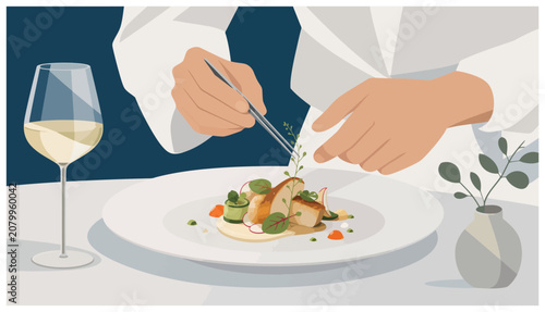 Chef serving healthy food plate.