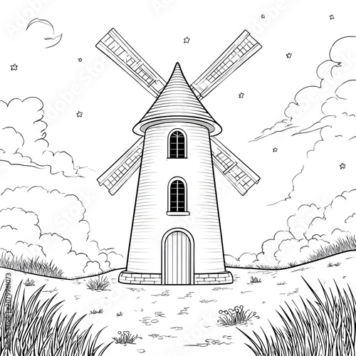 A windmill coloring page.