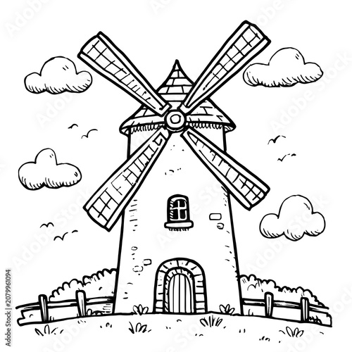 A windmill coloring page.