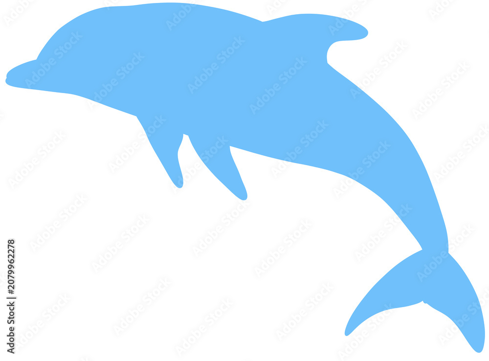 Fototapeta premium A blue silhouette illustration of a cute blue dolphin leaping nimbly