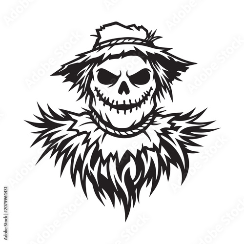 Spooky scarecrow mascot logo design illustration.
