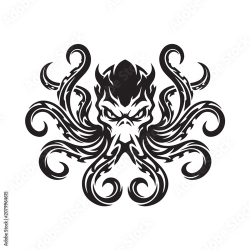 Tribal Octopus Monster Graphic Illustration.
