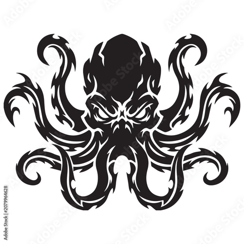 Tribal Octopus Tattoo Design Vector Illustration.