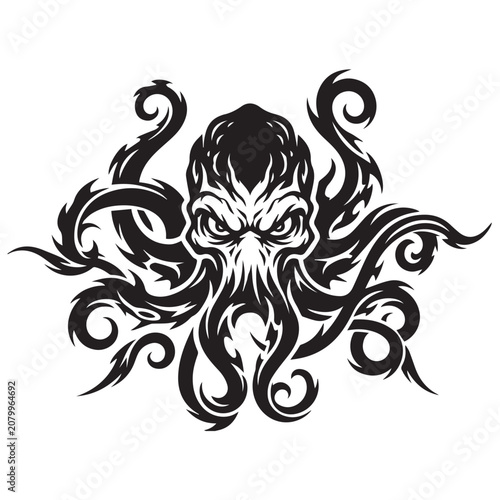 Stylized tribal octopus monster graphic illustration.