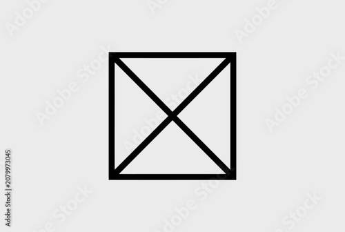 Minimalist black outline square icon featuring intersecting diagonal lines