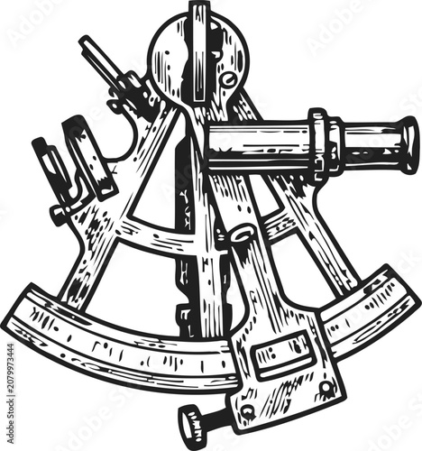 фотографія An antique sextant in an engraving vintage style with intricate details against