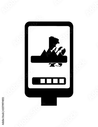 Konstfotografi Smartphone with mountain landscape on screen.