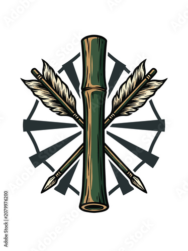 Canvastavla Blowgun Emblem Featuring Feathered Darts,  Of Tribal Hunting Symbol Vector Illus