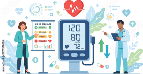 Medical practitioners evaluate blood pressure metrics to determine patient cardiovascular risk levels.